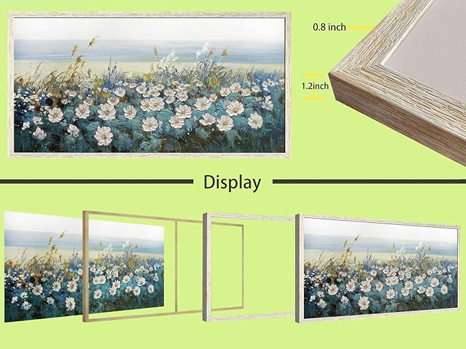 Arjun Flower Wall Art Canvas Framed Daisy Floral Textured Painting for Living Room, Bedroom Picture Artwork Dining Room Office Home Wall Decor, Large 40"x20"