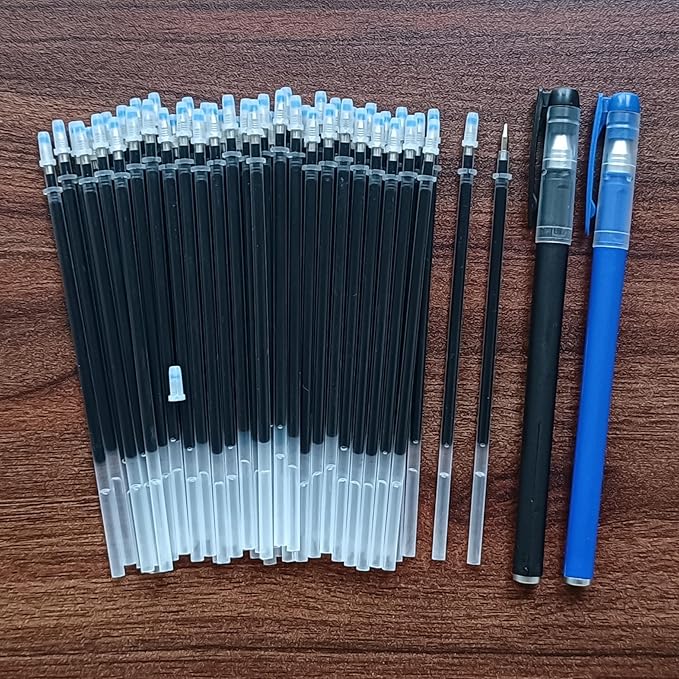 Gel Ink Pens Refills Black,50 Pack Gel Refills for Pens,0.5 mm Pen Refill 5 Inch/130mm,Send 2 Extra Pens,Ink Non Bleeding Through,Smooth Writing
