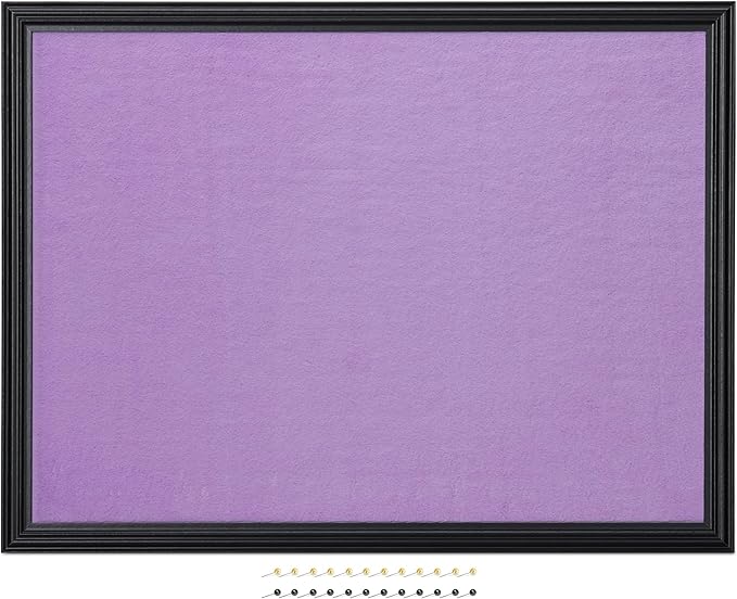 Navaris Framed Fabric Bulletin Board - 18 x 24 inches Plush Jewelry Organizer Pinboard for Wall - Memory Memo Pin Board - Purple with Black Frame