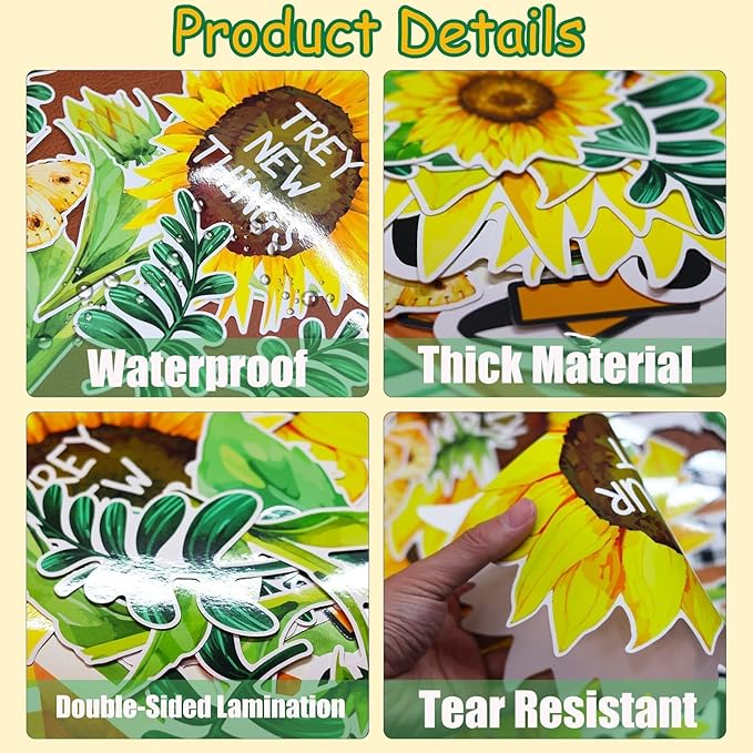 Spring Sunflower Bulletin Board Decorations Set with Borders Motivational Sunflowers Classroom Decor for Teachers Cute Wildflowers Positivity Cutouts for Class School Classroom Bulletin Board Decorati