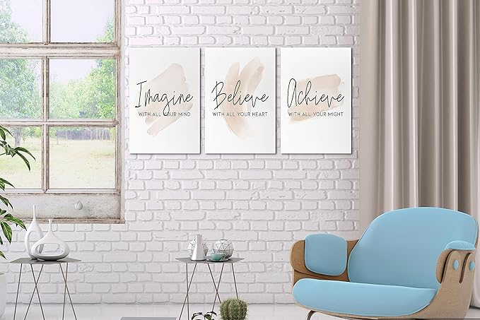 SHMAO Office Canvas Wall Art Motivational Wall Decor, 3 Piece Modern Positive Quotes Print Pictures for Office Wall Decor Women Inspirational Framed Artwork Home Office Decor 12”x18”x3 Panels