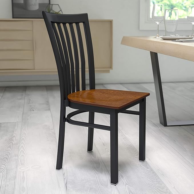 Flash Furniture 4 Pack HERCULES Series Black School House Back Metal Restaurant Chair - Cherry Wood Seat