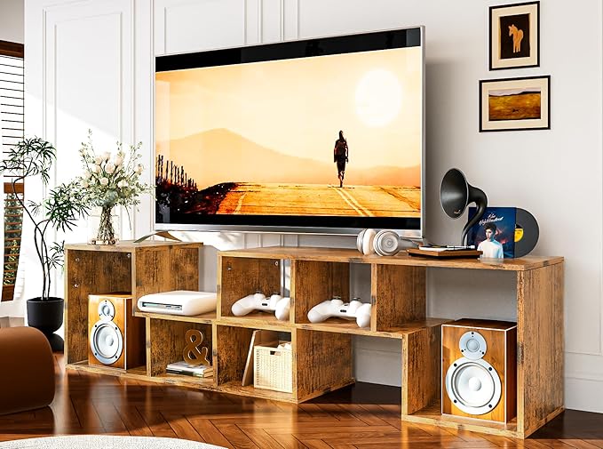 Recaceik Cube Bookshelf 2 Shelf Bookcase L-Shaped TV Console Stand Modern Entertainment Center with Open Storage Shelves for CDs/Movies/Books for Living Room, Bedroom, Home Office, Rustic Brown