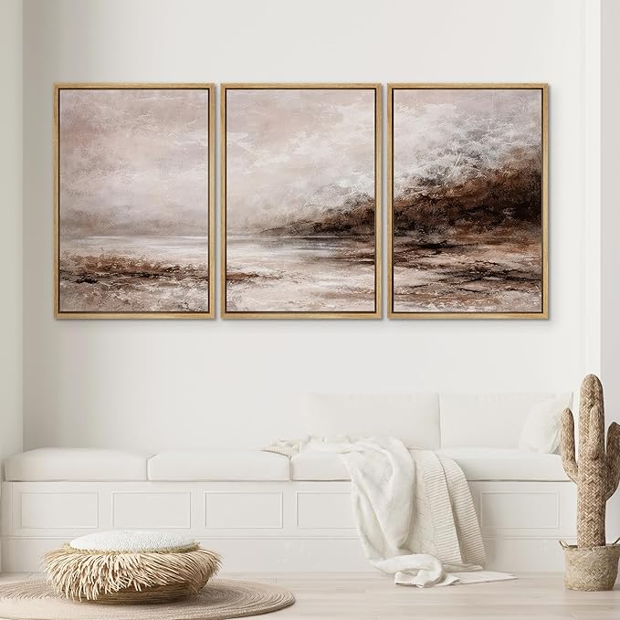 SIGNWIN Framed Canvas Print Wall Art Set Hazy Autumn Shores Illustrations Decorative Relax/Calm Zen for Living Room, Bedroom, Office - 16"x24"x3 NATURAL