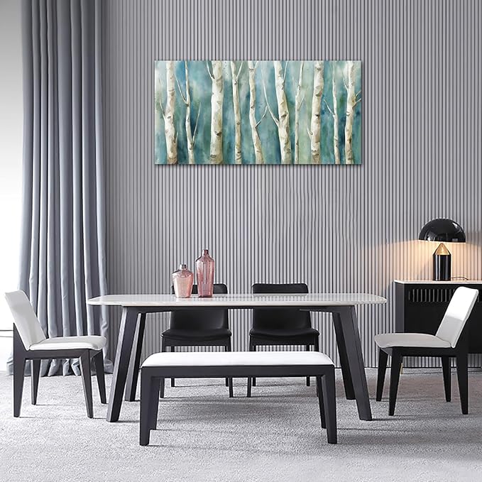 yearainn Abstract Birch Trees Canvas Wall Art - 20" x 40" Modern Turquoise Nature Printing Artwork for Living Room, Bedroom, Home Office Decor