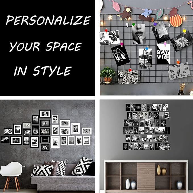 Yasowdkel Black White Aesthetic Wall Collage Kit, Aesthetic collage kit, 50PCS 4x6 Inch Picture Collage Kit for Wall Aesthetic,Black picture wall collage,Dorm Wall Decor, Cute Wall Decor for Teen