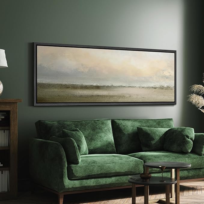 SIGNFORD Large Framed Canvas Soft Sunrise Over Misty Fields Illustrations Modern Art Calm Warm for Living Room, Bedroom, Office - 60"x20"