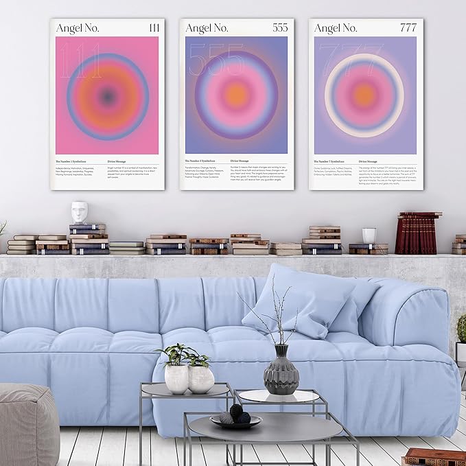 Colorful Gradient Aura Angel Numbers Poster Canvas Print Artwork Room Decor for Bedroom Aesthetic, 3 Piece Framed Inspirational Minimalist Art Paintings Decor for Bedroom Office 20"x30" x 3 Pcs