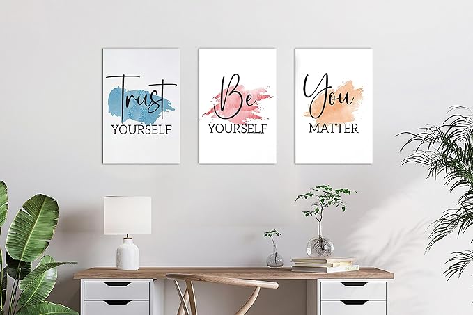 3 Piece Office Canvas Wall Art, Colorful Motivational Quotes Print Pictures Wall Decor for Office, Women Inspirational Framed Artwork Home Office Decor 12"x18" x 3 Pcs