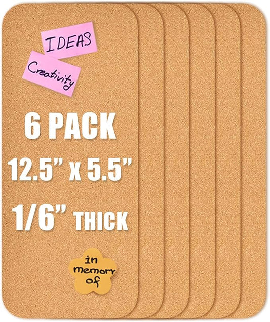 6 PCS 12.5"*5.5" Self-Adhesive Cork Board, 4mm Thick Cork Boards for Walls, 6 Pack 12.5"*5.5" Bulletin Board, Cork Board Tiles for Office, Home, School (4MM-6PC)