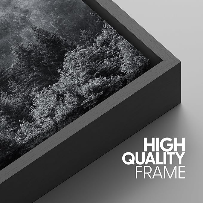 SIGNWIN Framed Canvas Print Wall Art Set Black & White Misty Mountain Forest Nature Wilderness Photography Modern Art Chic Landscape Relax/Calm for Living Room, Bedroom, Office - 24"x36"x3 Black