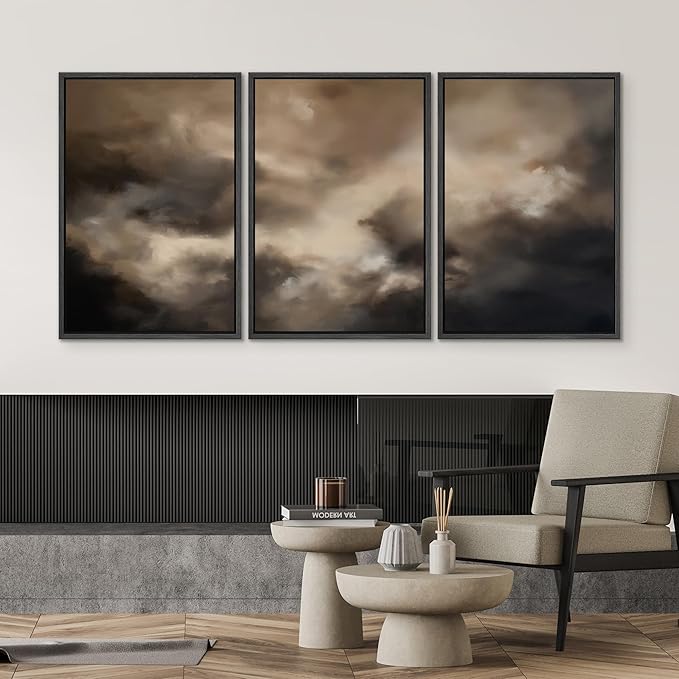 SIGNWIN Framed Canvas Print Wall Art Set Dramatic Stormy Sky Moody Cloudscape Illustrations Modern Art Decorative for Living Room, Bedroom, Office - 24"x36"x3 Black