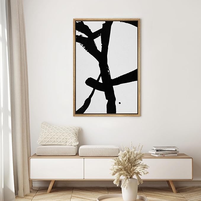SIGNWIN Framed Canvas Wall Art Organic Black Lines Painting Abstract Brushstroke Canvas Prints Home Artwork Decoration for Living Room,Bedroom - 24x36 inches