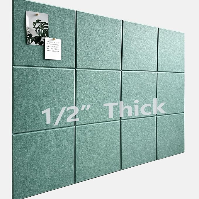 Large Cork Board for Office Wall Decor,48"x36"-12 Pack Felt Wall Tiles with Safe Removable Adhesive Tabs, 1/2" Thick, Felt Bulletin Board Pin Board Cork Boards for Walls - Jade Green