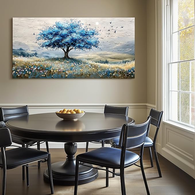 SERIMINO Tree of Life Large Wall Art, Country Landscape Canvas Art Prints, Blue Tree Nature Artwork for Walls, Modern Wall Pictures for Living Room Bedroom Dining Room, Rustic Farmhouse Decor 29"X57"