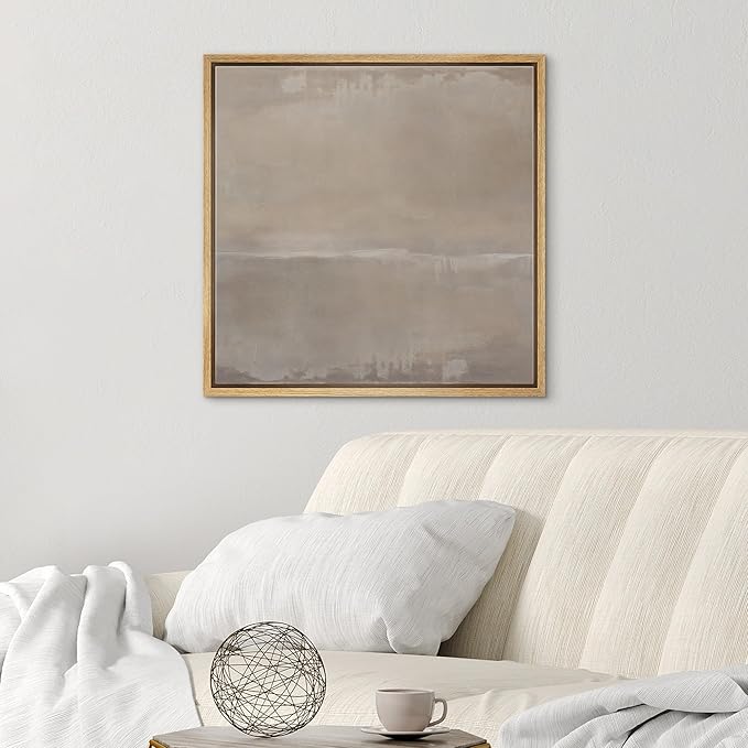 SIGNWIN Framed Canvas Print Wall Art Grey Neutral Abstract Soft Contemporary Illustration Modern Art Decorative Nordic Minimal Calm/Zen for Living Room, Bedroom, Office - 16"x16" Natural
