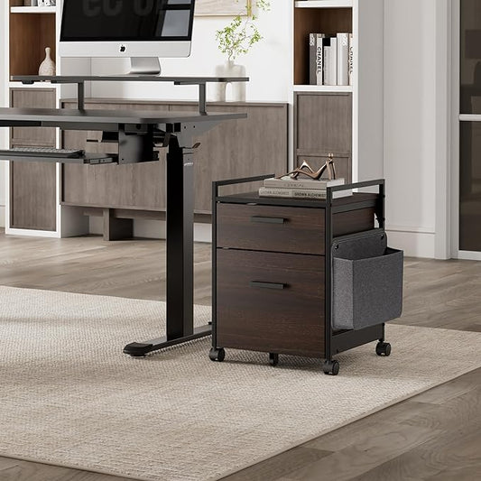 EUREKA ERGONOMIC 2-Drawer Mobile File Cabinet with Wheels, Solid Wood Rolling Storage Cabinet for Home Office, Space-Saving Under Desk Organization with Printer Stand, Black