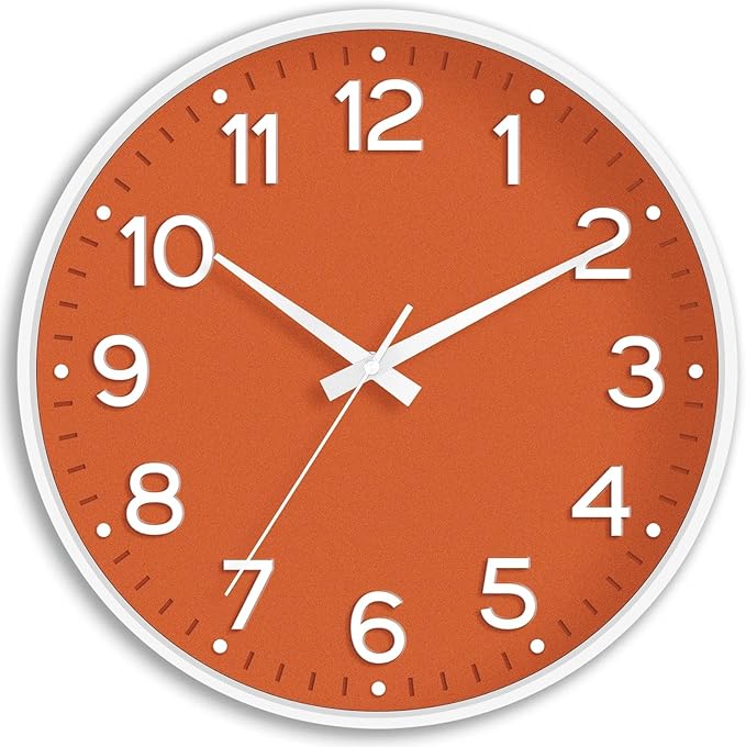 Wall Clock 10 Inch Silent Wall Clocks Battery Operated-Modern Non Ticking Analog Clock Decorative for Kitchen Bedroom Office Bathroom(Orange)