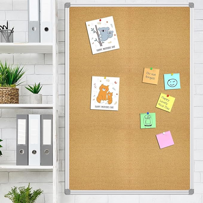 Lockways Large Cork Board Bulletin Board, Bulletin CorkBoard 72 x 36 Inch, Notice Message Pin Board,F Silver Aluminium Frame