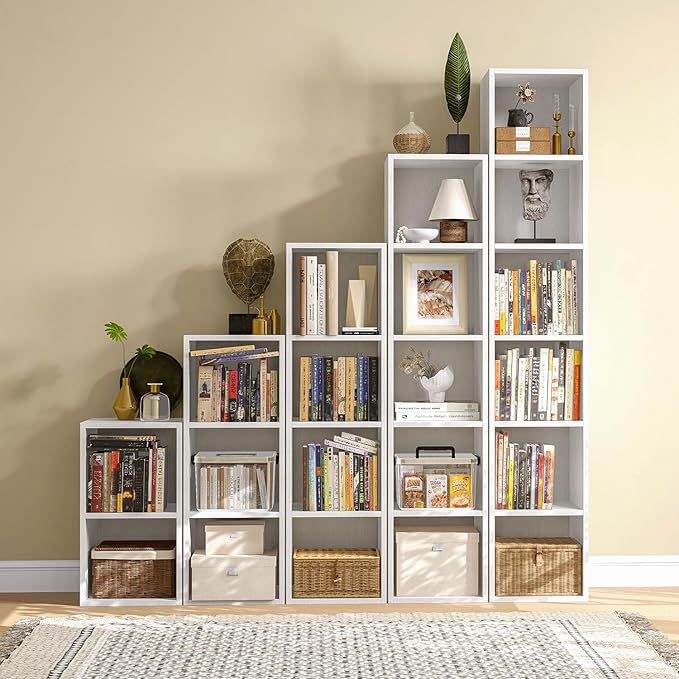 MXV Narrow Bookshelf, 6-Tier Open Bookcase, Coner Shelf, Storage Shelves, Display Storage Shelves, Floor Standing Unit, Home Decor, Furniture for Home Office, Living Room, Bedroom, White