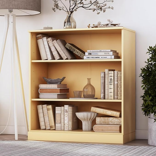 Palace Imports Solid Wood Bookcase - 3 Tier Floor Standing Bookshelf - 36" Short Storage Cabinet, 32” Wide - Yellow, Display Furniture for Living Space, 100% Eco-Friendly Wood, Made in Brazil