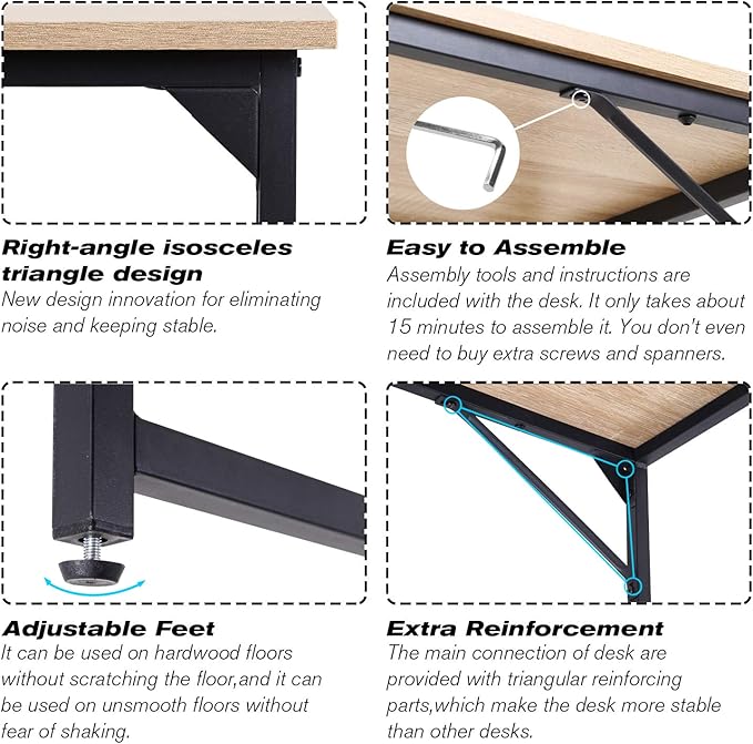 HCB Computer Desk 39inch Home Office Desk Writing Study Table Modern Simple Style PC Desk with Black Metal Frame(Nature),39x20x29inch