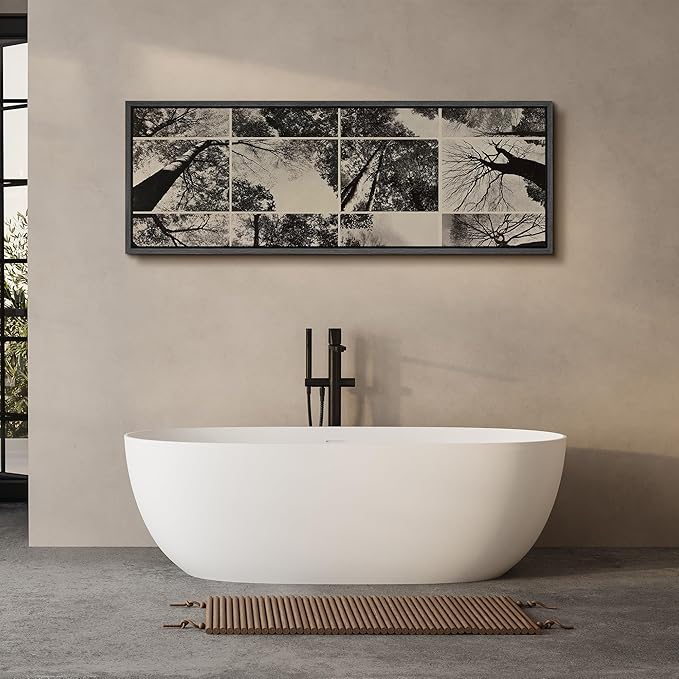 SIGNFORD Large Framed Canvas Print Wall Art Black and White Forest Canopy Grid Collage Illustrations Modern Art Calm Warm for Living Room, Bedroom, Office - 60"x20"