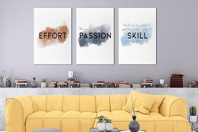 SHMAO Office Canvas Wall Art Motivational Wall Decor, 3 Piece Effort Passion Skill Print Pictures for Office Wall Decor Women Inspirational Framed Artwork Home Office Decor 20”x30”x3 Panels