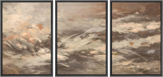 SIGNWIN Framed Canvas Print Wall Art Set Warm Earth Tone Brushstroke Abstract Illustrations Modern Art Decorative Boho Relax/Zen Nordic for Living Room, Bedroom, Office - 24"x36"x3 Black