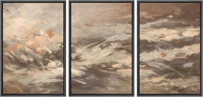 SIGNWIN Framed Canvas Print Wall Art Set Warm Earth Tone Brushstroke Abstract Illustrations Modern Art Decorative Boho Relax/Zen Nordic for Living Room, Bedroom, Office - 16"x24"x3 Black