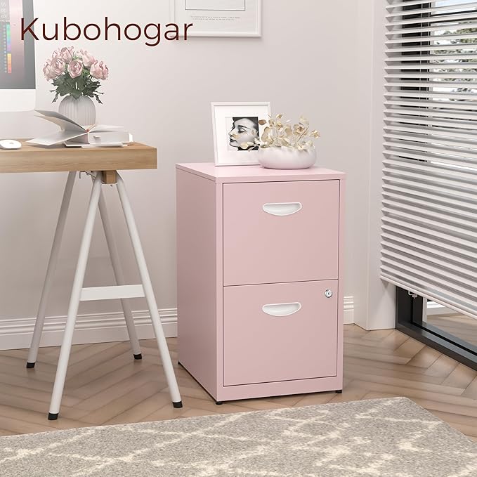 2 Drawer File Cabinet with Lock,Pink Metal Filing Cabinets,Vertical Locking File Cabinet Fit Hanging Files, Letter,File Box and A4 Documents(Pink)