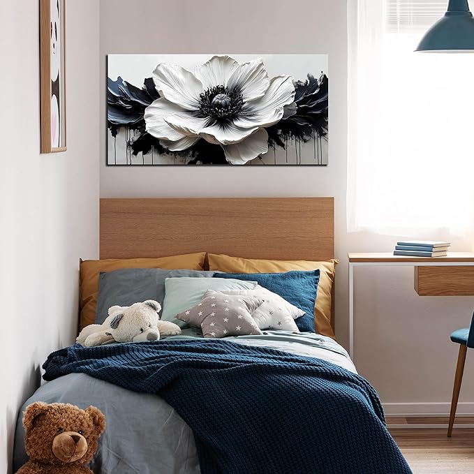 Flower Canvas Wall Art for Living Room - Black and White Wall Art for Bedroom - Modern Wall Decor for Bedroom Women Size 20" x 40"