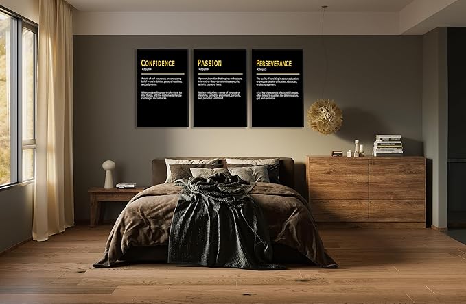 WYJDFART PASSION CONFIDENCE PERSEVERANCE 3 Pieces Positive Quotes Poster Overcome the Challenge Motivational Wall Decor for Office Home Bedroom Workplace Framed Ready to Hang [72''Wx 36''H]
