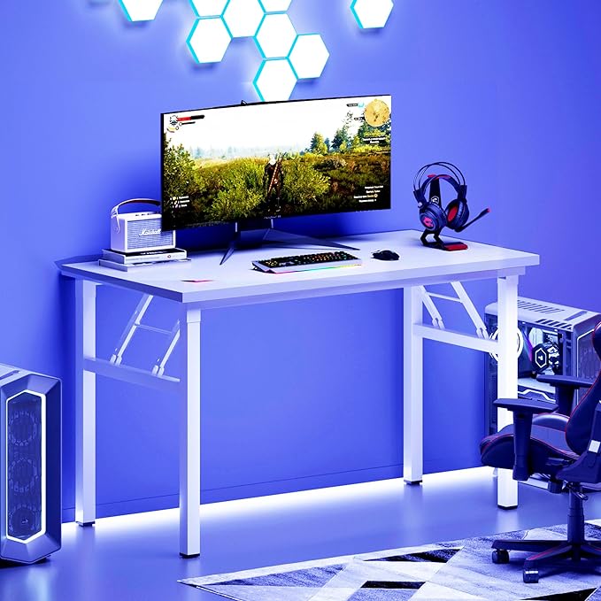 DlandHome 47 inches Folding Table Computer Desk Portable Activity Table Conference Table Home Office Desk, Fully Assembled White DND-ND5-120WW
