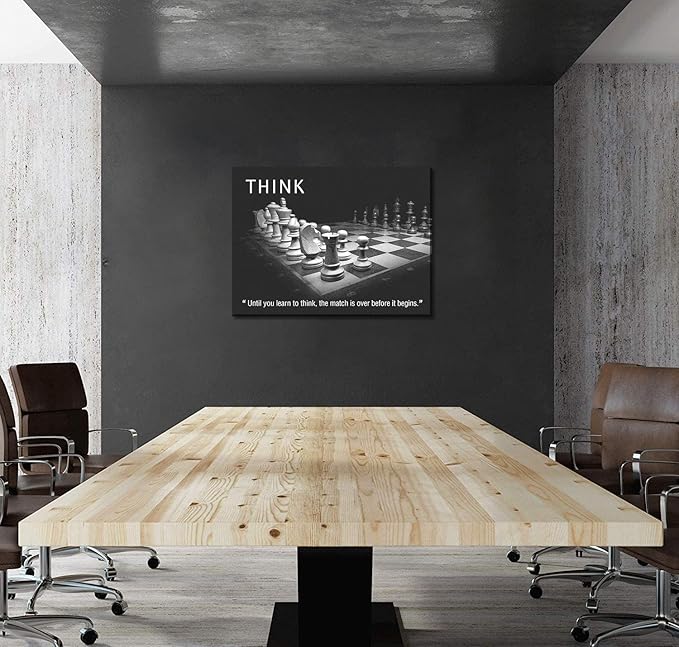 Inspirational Framed Office Art Canvas Paintings Until You Learn to Think,The Match Is Over Before It Begins Positive Quotes Wall Art Black and White Posters Framed Ready to Hang-44 inch x 28 inch