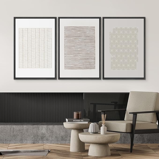 SIGNWIN Framed Canvas Print Wall Art Set Tan Geometric Pattern Landscape Abstract Shapes Cozy Neutral Modern Art Decorative Boho Relax/Zen Nordic for Living Room, Bedroom, Office - 24"x36"x3 Black