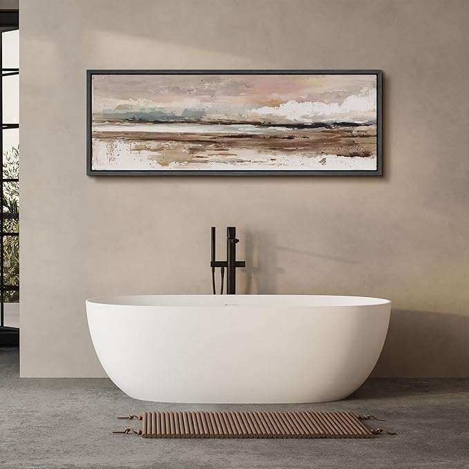 SIGNFORD Large Framed Canvas Coastal Horizon Textured Abstract Illustrations Modern Art Calm Warm for Living Room, Bedroom, Office - 60"x20"