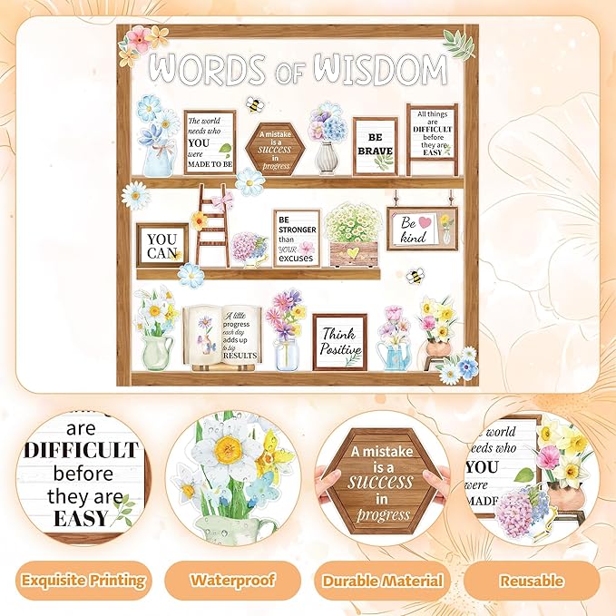 Spring Bulletin Board Set Motivational Flower Bulletin Board Decoration Positive Flower Cutout Classroom Decor Spring Watercolor Educational Inspirational Positive Quotes for Classroom Door Wall