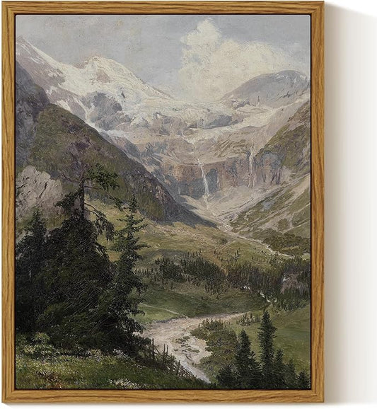 InSimSea Framed Canvas Wall Art Vintage Decor, Mountain Pictures Living Room Decor Aesthetic, Bedroom Bathroom Summer Landscape Wall Pictures, 8x10inch