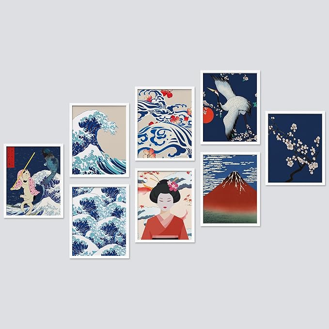 SIGNWIN Framed Poster Bathroom Decor 11"x14"x 8 White, Wall Art Room Decor Multicolor for Living Room, Bedroom, Office Japanese Great Wave Ukiyo-e Nature Landscapes Vintage Bohemian