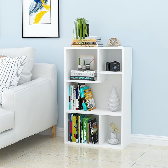 VECELO 5 Cube Modern Bookcases, 3 Tier Bookshelves, 31 Inch High Cubby Storage Organizer, Shelf Hight Up to 12.8 Inches Suit for Most Books, Vertical or Horizontal Use Available,Pearl White