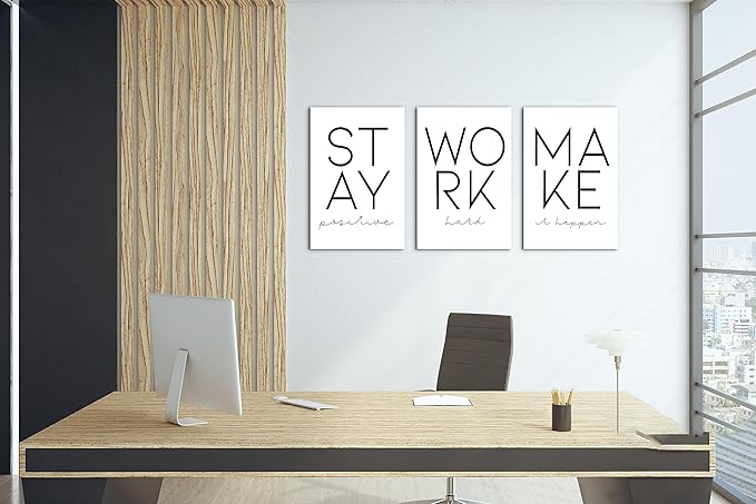 SHMAO Office Canvas Wall Art Motivational Wall Decor, 3 Piece Modern Positive Quotes Print Pictures for Office Wall Decor Women Inspirational Framed Artwork Home Office Decor 12”x18”x3 Panels