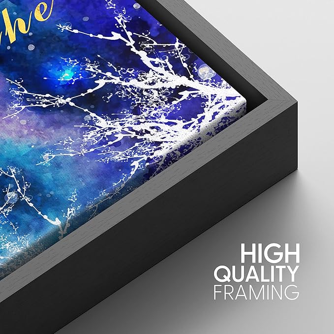 IDEA4WALL Framed Canvas Print Wall Art Breathe Watercolor Galaxy with Harvest Moon Astronomy & Space Sky Illustrations Modern Art Glam Colorful for Living Room, Bedroom, Office - 24"x36" BLACK