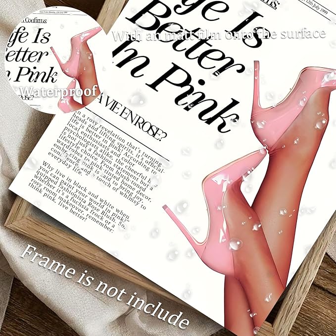 uniro Life Is Better In Pink Poster, Vintage Newspaper Teen Girl Room Wall Decor, Pink Prints For Room, Girly Bedroom Decor, Newspaper Wall Art - 8x10 Unframed