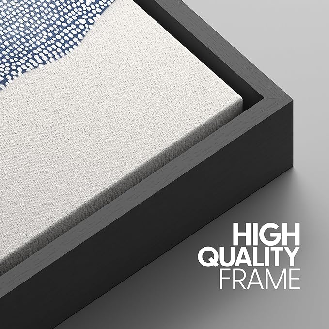 SIGNWIN Framed Canvas Print Wall Art Set Blue White Grunge Geometric Pattern Abstract Shapes Cozy Neutral Modern Art Decorative Contemporary Minimal for Living Room, Bedroom, Office - 16"x24"x3 Black