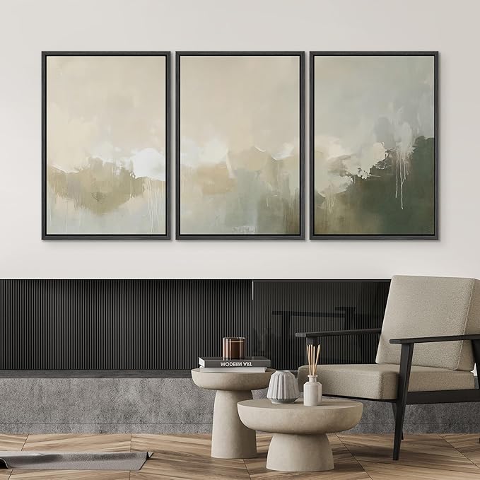 SIGNWIN Framed Canvas Print Wall Art Set Neutral Abstract Landscape Earthy Tones Minimalist Illustrations Modern Art Decorative Abstract for Living Room, Bedroom, Office - 16"x24"x3 Black