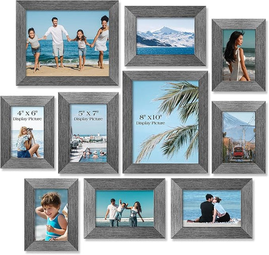 TWING Collage Picture Frames Wall Decor 10 Pack, Gallery Wall Grey Picture Frame Set for Wall or Tabletop Display, Multi Sizes with Two 8x10, Four 5x7, and Four 4x6 Photo Frames