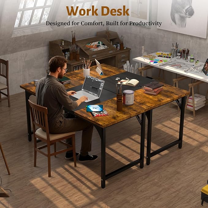 AZN Office Desk, Office Desk 47'', Carbon Fiber Desktop Computer Desk, 24'' Wide Computer Desk w/Large Legroom, Home Office Desks for Work Writing Study Gaming, Waterproof & Scratch-Resistant Surface