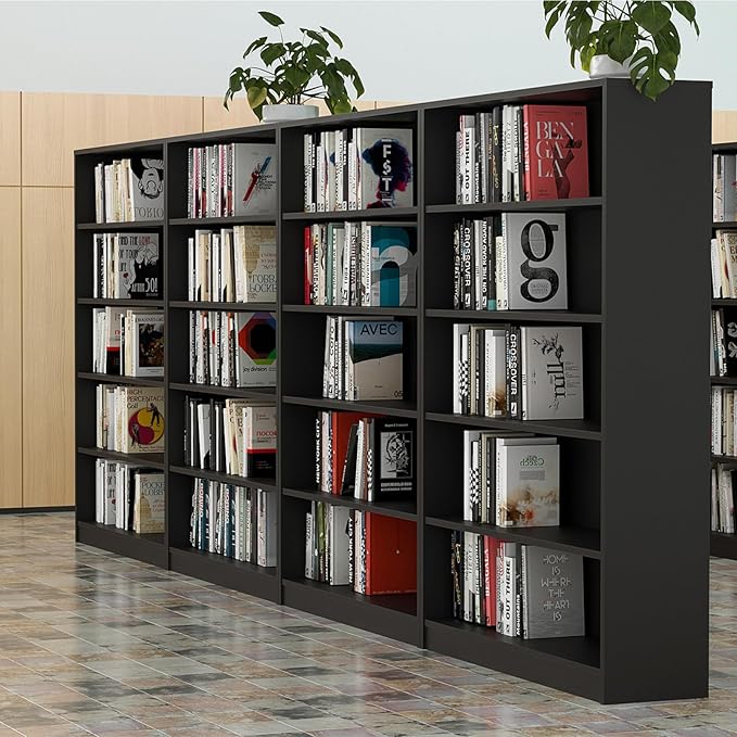 Bookcase Adjustable Storage Shelves,5-Tier Modern Wood Bookcase for Bedroom,60-Inch Bookshelf, Office, Living Room & Library(Black)