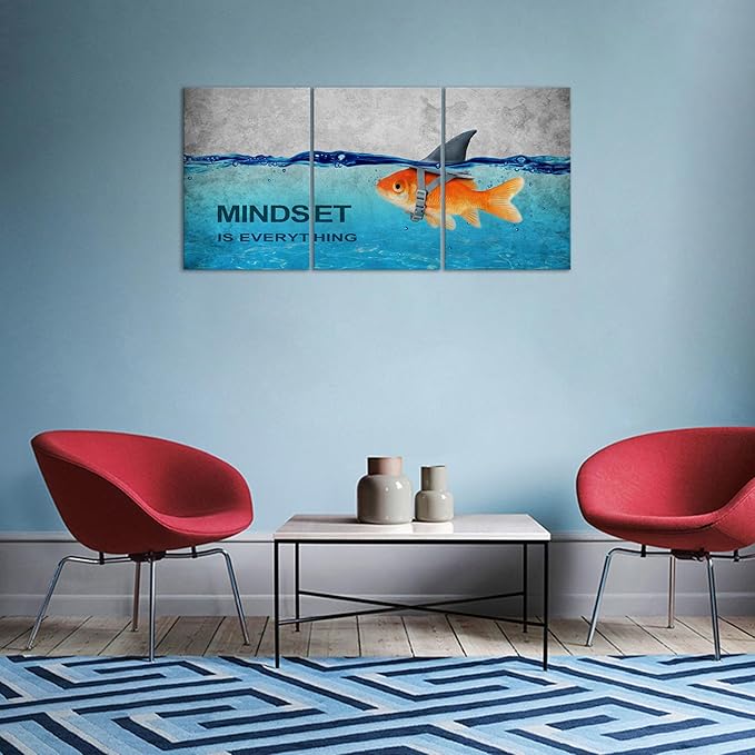 Mindset Is Everything Wall Art Goldfish 3 Pieces Inspirational Entrepreneur Posters Painting Artwork Decor For Office Bedroom Living Room Ready To Hang